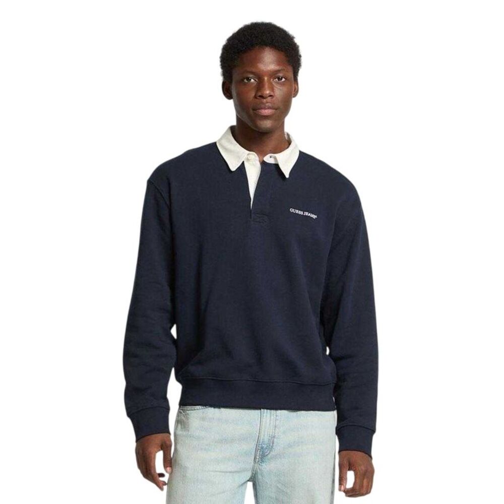 Guess Mens Regular Long-Sleeved Rugby Shirt / Ocean Blue